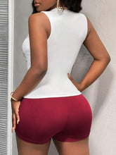 Casual Car Print Sleeveless Tight Vest And Strap Tight Shorts Set -E